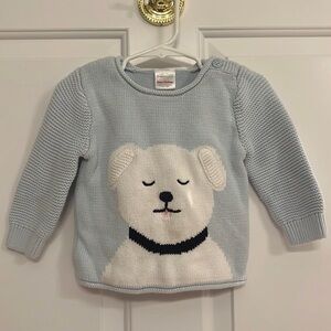 Hanna Anderson Knit Boys Sweater Light Blue with Dog 12-18 month